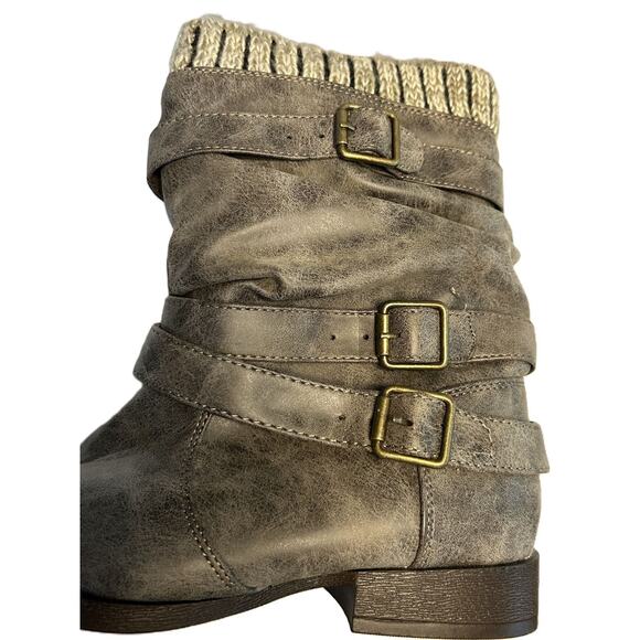 Just Fab Natise Women's Sweater Cuff Low Heel Mid-Calf Slouch Gray Boots-7 - Picture 6 of 8